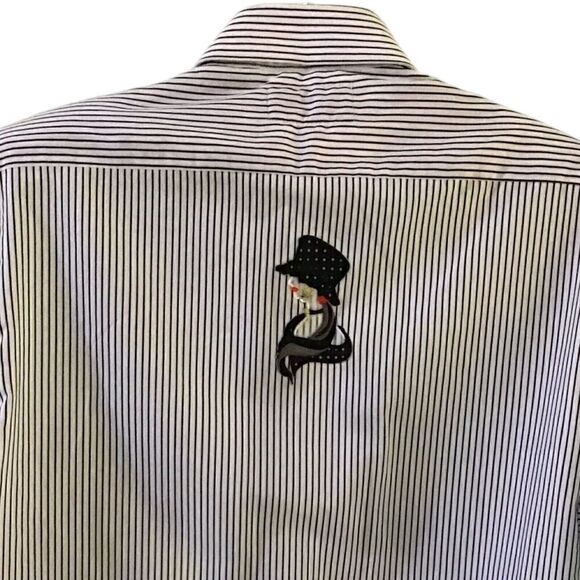 Get Lucky Blouse Embroidered Fashion Hat Deco Striped Button Down Size 14.5 - Picture 5 of 5